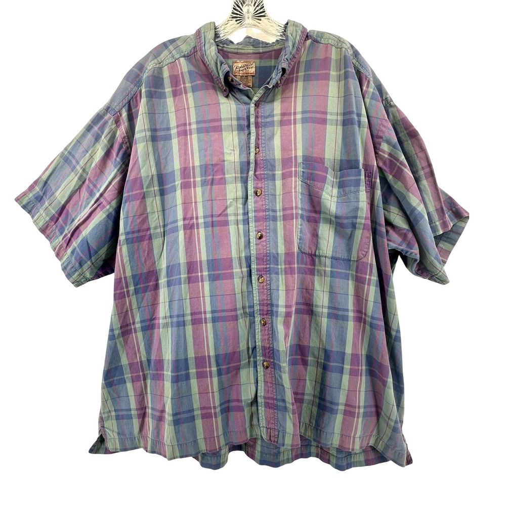 Catalina Island Wear Mens 3XL Plaid Button Down Shirt Short Sleeve Blue Purple
